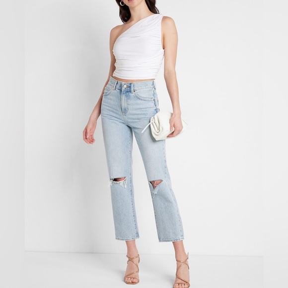 Express | High Wasted Light Wash Ripped Straight Ankle Jeans | Size 0 - Picture 13 of 14